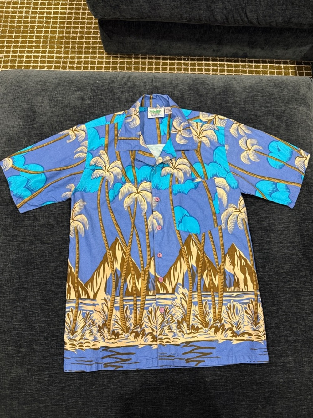 100% Cotton Vintage Tropical Palm Print Hawaiian Camp Shirt